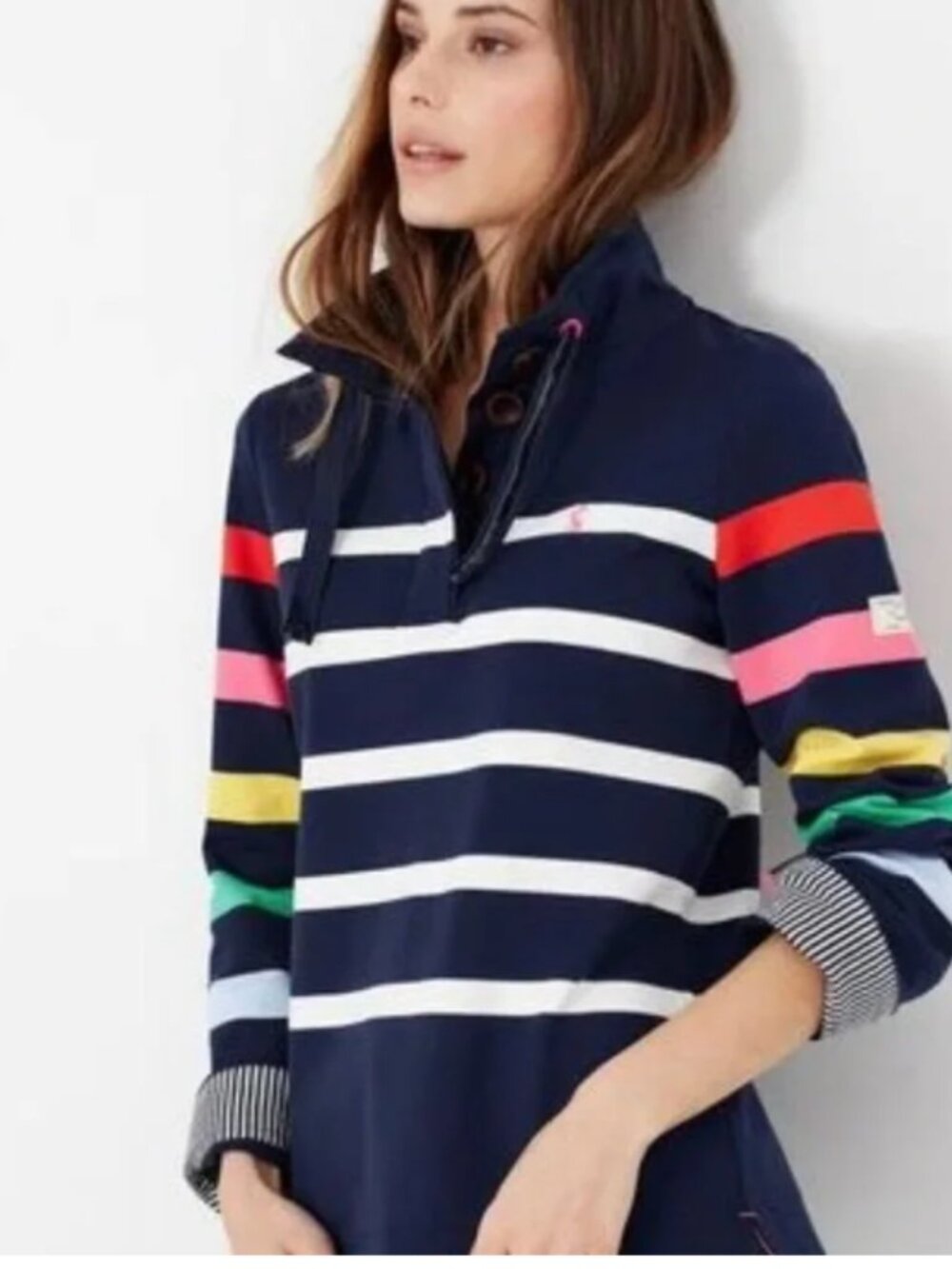 Joules | Saunton Funnel Neck Sweatshirt Navy Blue Stripe | Size 22